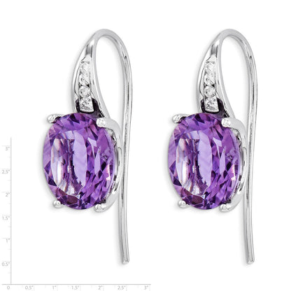 14k White Gold Real Diamond and Amethyst Oval Dangle Earrings XE2583AM/AA