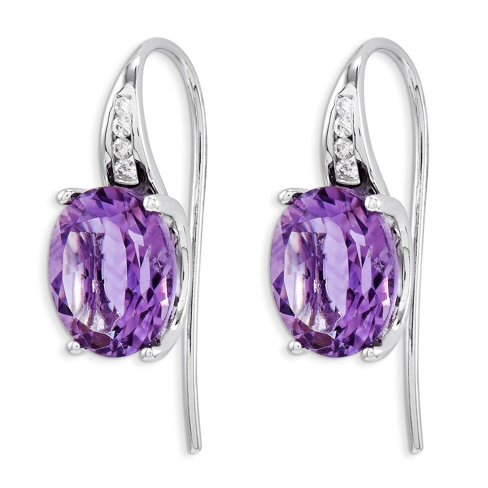 14k White Gold Real Diamond and Amethyst Oval Dangle Earrings XE2583AM/AA