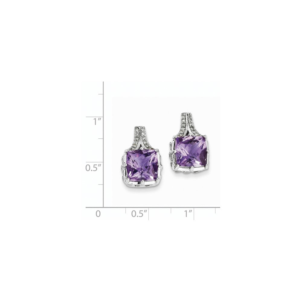 14k White Gold Real Diamond and Amethyst Square Post Earrings XE2584AM/AA