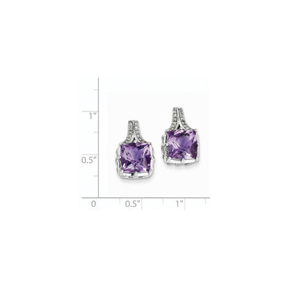 14k White Gold Real Diamond and Amethyst Square Post Earrings XE2584AM/AA