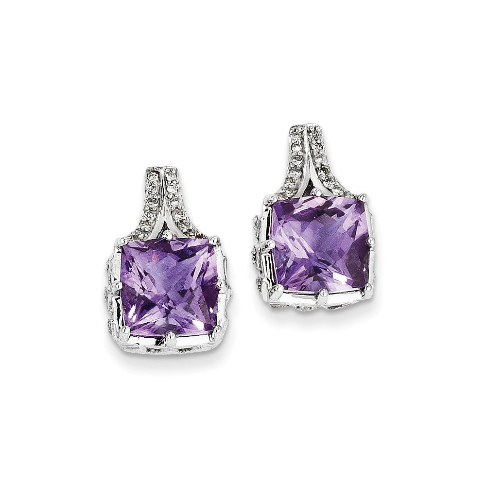14k White Gold Real Diamond and Amethyst Square Post Earrings XE2584AM/AA