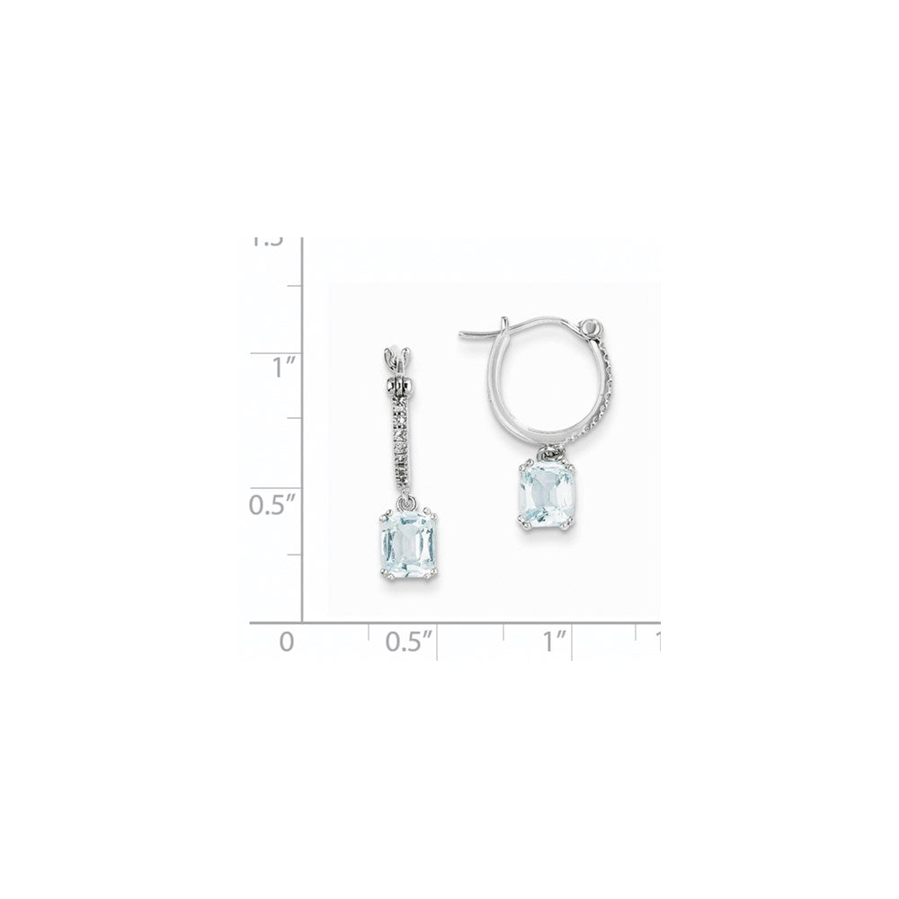 14k White Gold Real Diamond and Blue Topaz Dangle Hoop Earrings XE2593BT/AA