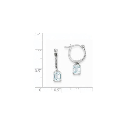 14k White Gold Real Diamond and Blue Topaz Dangle Hoop Earrings XE2593BT/AA