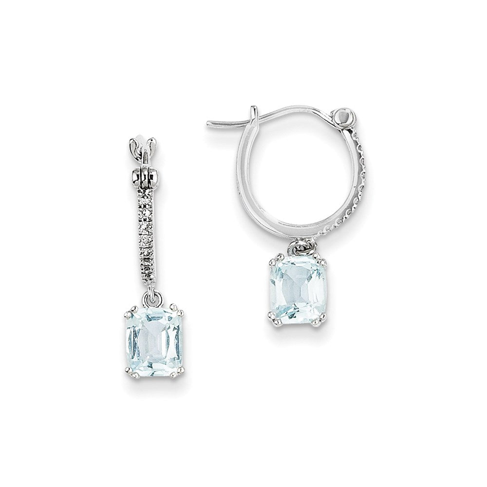 14k White Gold Real Diamond and Blue Topaz Dangle Hoop Earrings XE2593BT/AA