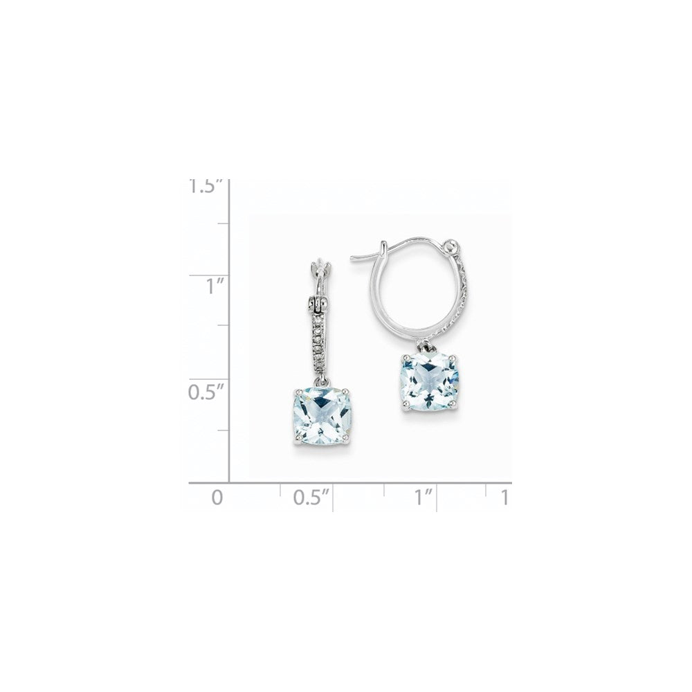 14k White Gold Real Diamond and Blue Topaz Dangle Hoop Earrings XE2595BT/AA