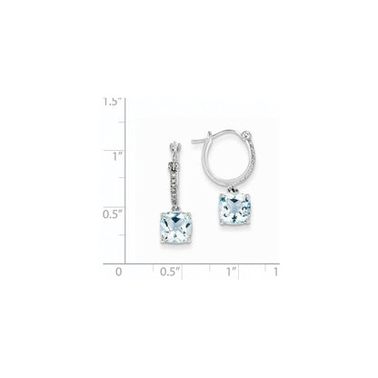 14k White Gold Real Diamond and Blue Topaz Dangle Hoop Earrings XE2595BT/AA