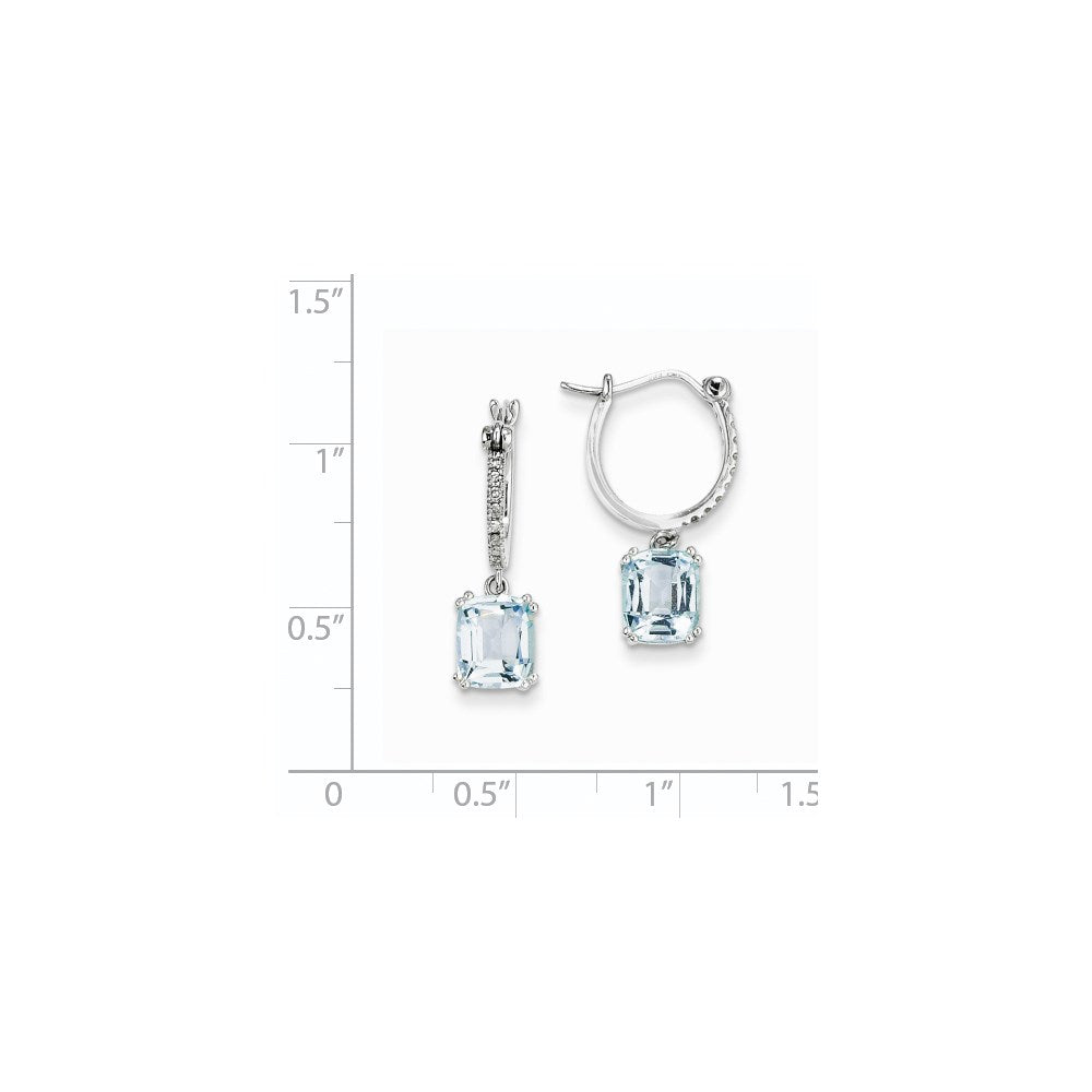 14k White Gold Real Diamond and Blue Topaz Dangle Hoop Earrings XE2597BT/AA