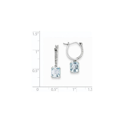 14k White Gold Real Diamond and Blue Topaz Dangle Hoop Earrings XE2597BT/AA