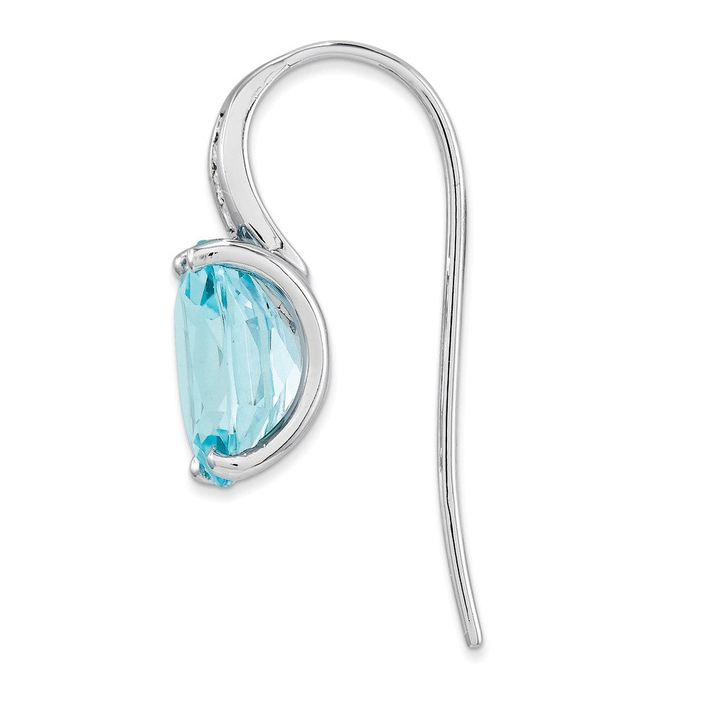 14k White Gold Real Diamond and Blue Topaz Oval Dangle Earrings XE2599BT/AA