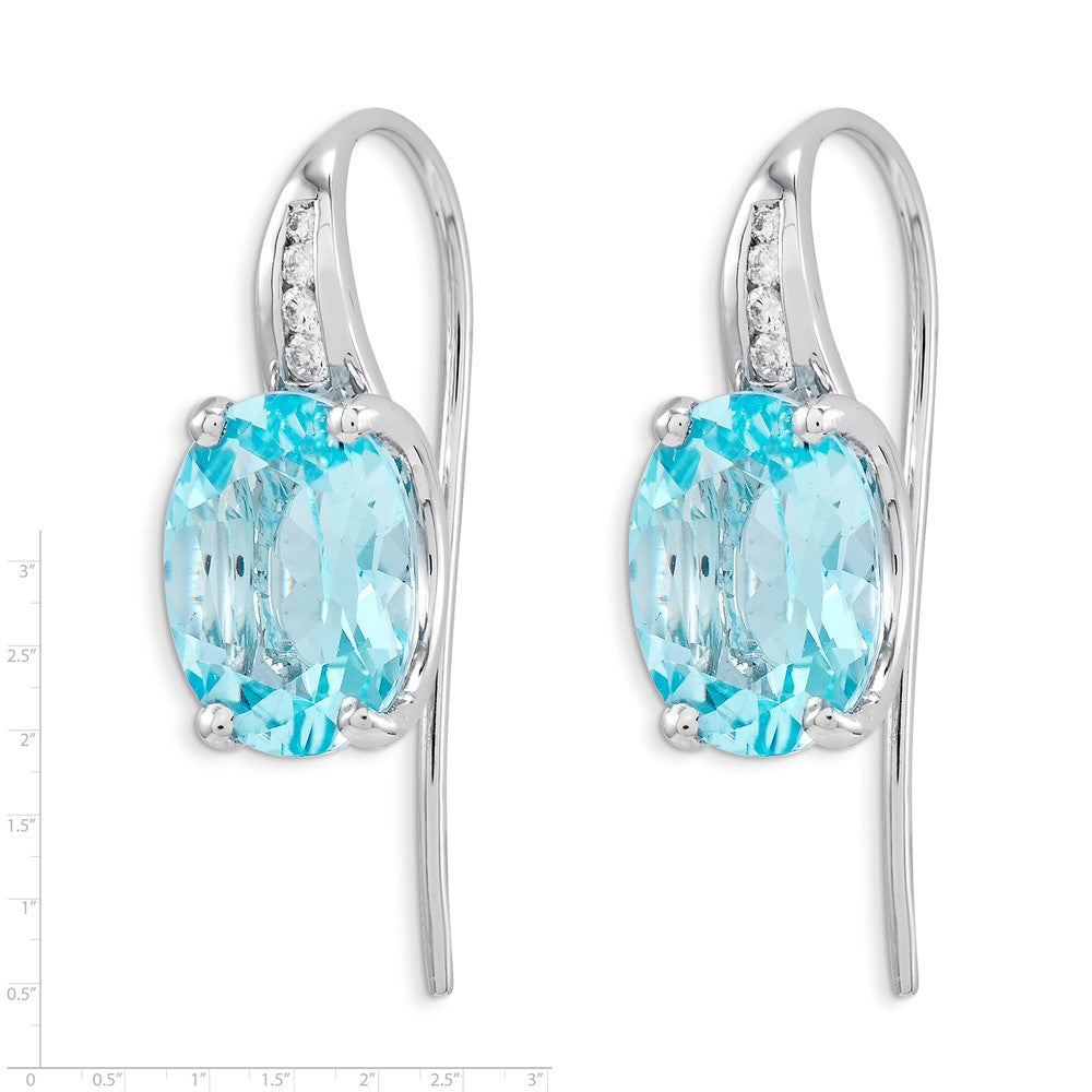 14k White Gold Real Diamond and Blue Topaz Oval Dangle Earrings XE2599BT/AA