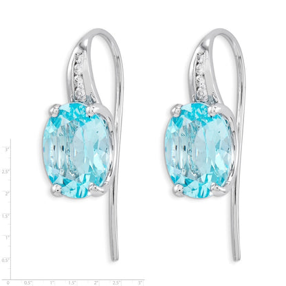 14k White Gold Real Diamond and Blue Topaz Oval Dangle Earrings XE2599BT/AA