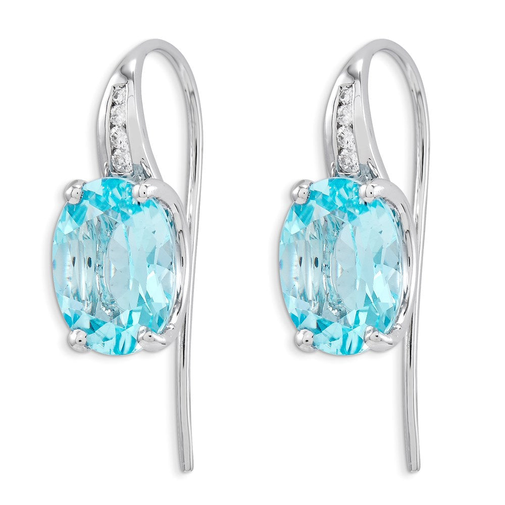 14k White Gold Real Diamond and Blue Topaz Oval Dangle Earrings XE2599BT/AA