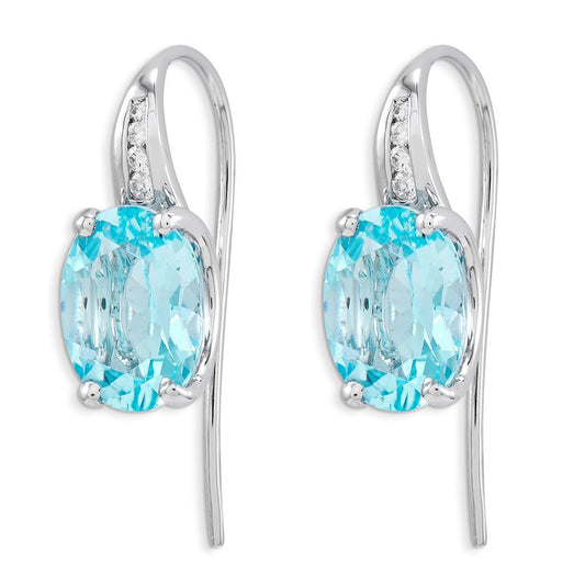 14k White Gold Real Diamond and Blue Topaz Oval Dangle Earrings XE2599BT/AA