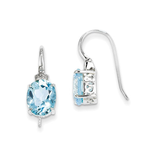 14k White Gold Real Diamond and Blue Topaz Oval Dangle Earrings XE2601BT/AA