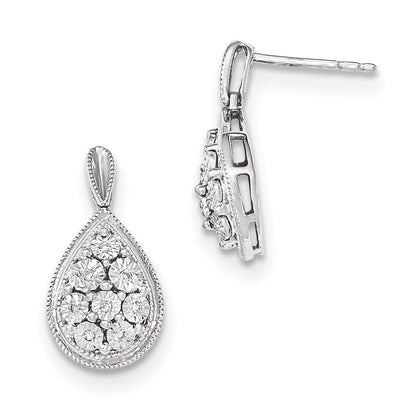 14k White Gold Polished Real Diamond D/C Dangle Post Earrings XE2662AA