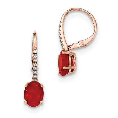 14k Rose Gold Oval Fire Opal & Real Diamond Leverback Earrings XE2736OP/AA