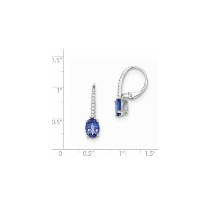 14k White Gold Oval Tanzanite & Diamond Leverback Earrings
