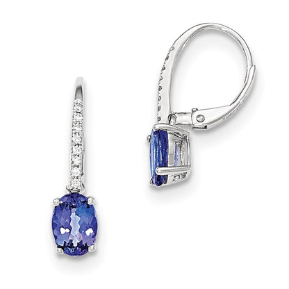 14k White Gold Oval Tanzanite & Diamond Leverback Earrings