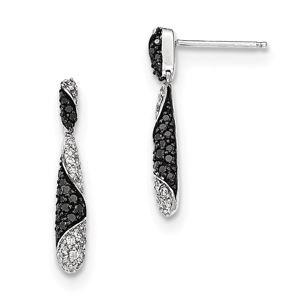 14k White Gold Black/White Real Diamond Drop Post Dangle Earrings XE2758AA