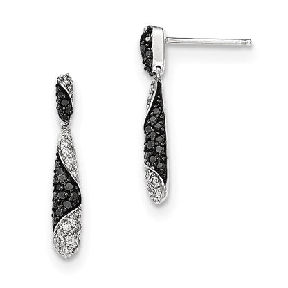 14k White Gold Black/White Real Diamond Drop Post Dangle Earrings XE2758AA