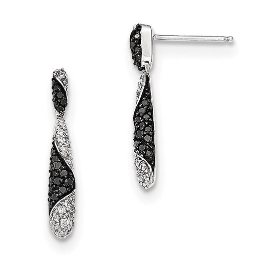 14k White Gold Black/White Real Diamond Drop Post Dangle Earrings XE2758AA