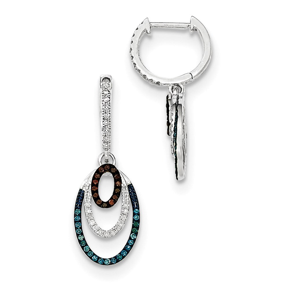 14k White Gold Blue White u0026 Red Diamond Hinged Hoop Dangle Earrings