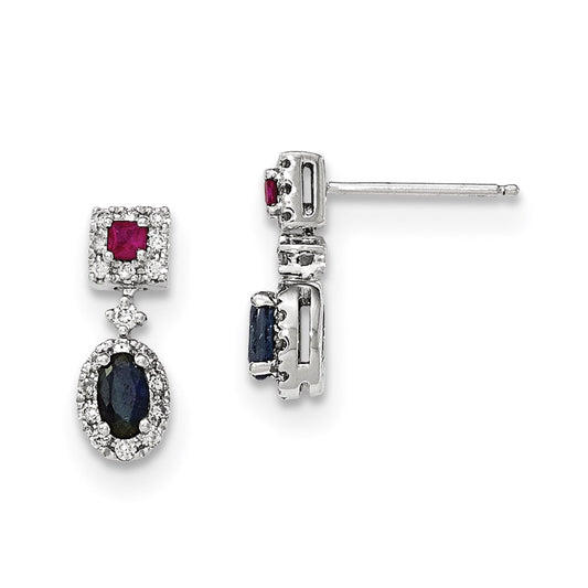 14k White Gold Diamond Sapphire u0026 Ruby Earrings