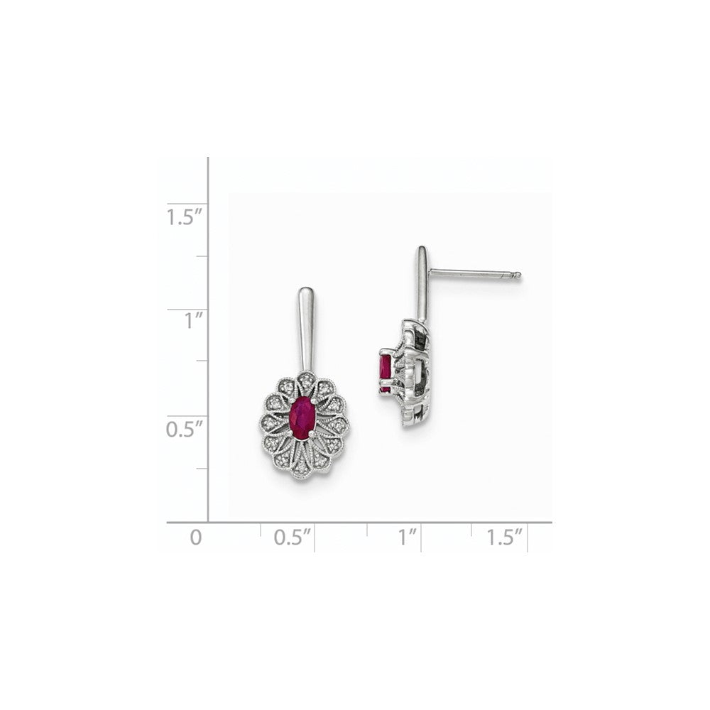 14k White Gold Real Diamond and Ruby Post Dangle Earrings XE2807R/AA