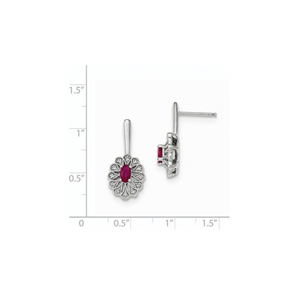 14k White Gold Real Diamond and Ruby Post Dangle Earrings XE2807R/AA