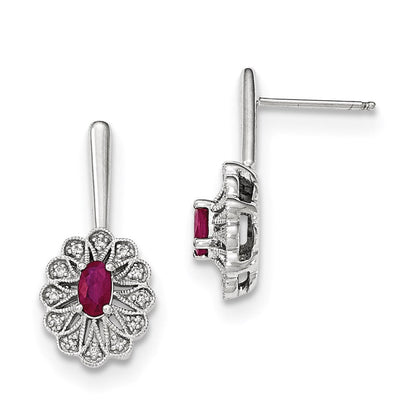 14k White Gold Real Diamond and Ruby Post Dangle Earrings XE2807R/AA