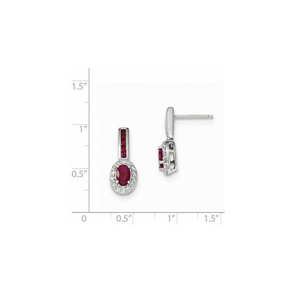 14k White Gold Real Diamond and Ruby w/Halo Post Dangle Earrings XE2808R/AA