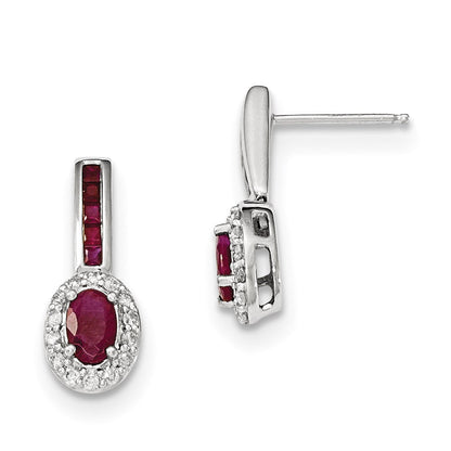 14k White Gold Real Diamond and Ruby w/Halo Post Dangle Earrings XE2808R/AA