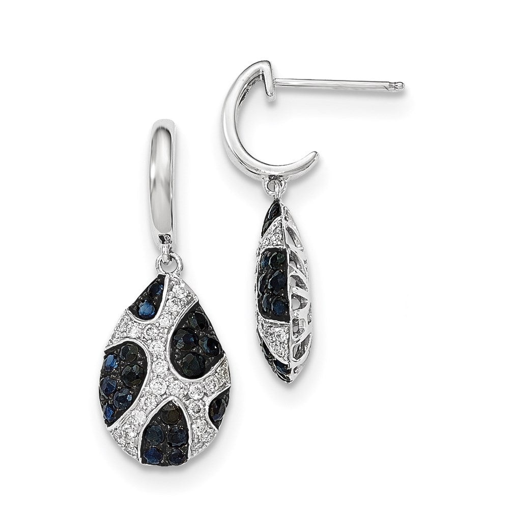 14k White Gold Real Diamond and Sapphire Teardrop Post Dangle Earrings XE2812S/AA