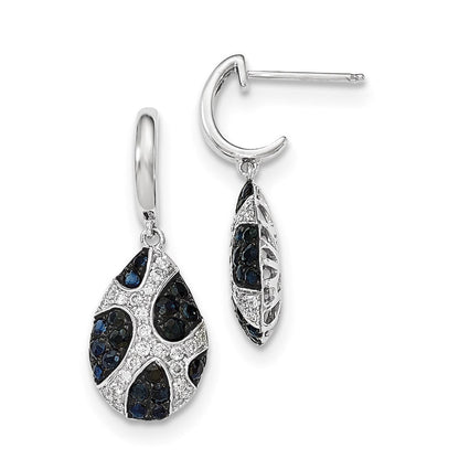 14k White Gold Real Diamond and Sapphire Teardrop Post Dangle Earrings XE2812S/AA