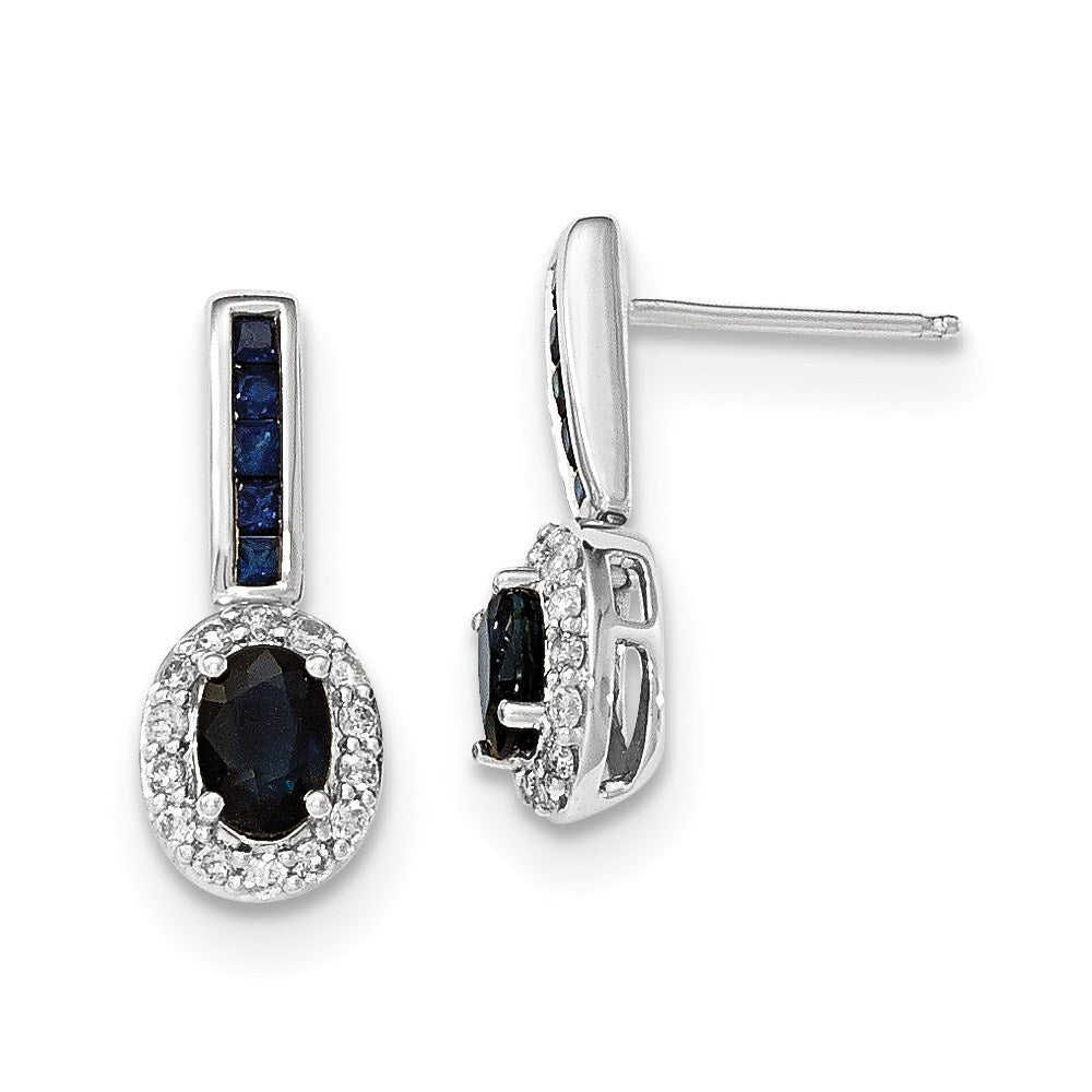 14k White Gold Real Diamond and Sapphire w/Halo Post Dangle Earrings XE2813S/AA