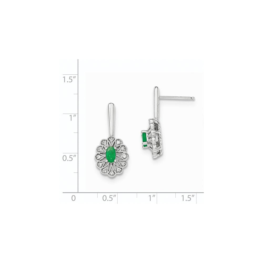 14k White Gold Real Diamond and Emerald Post Dangle Earrings XE2816E/AA
