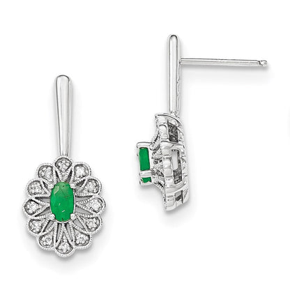 14k White Gold Real Diamond and Emerald Post Dangle Earrings XE2816E/AA