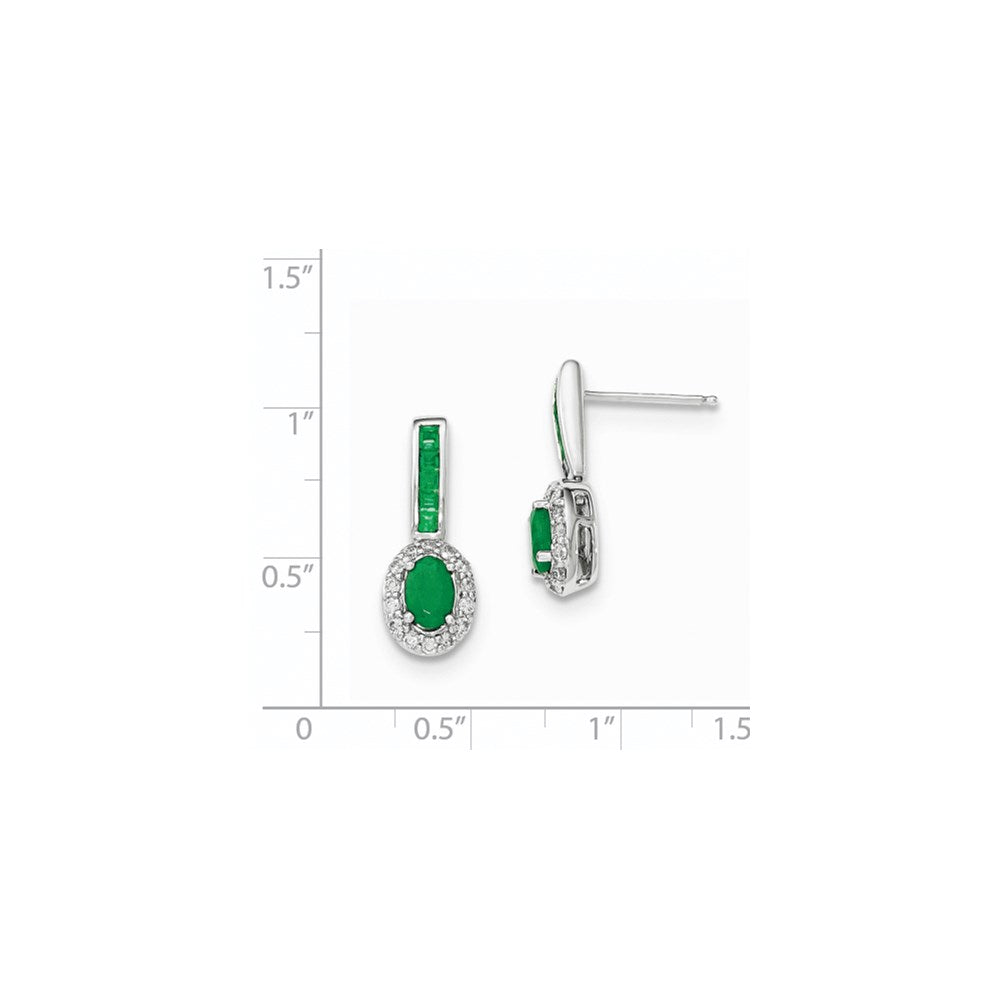14k White Gold Real Diamond and Emerald w/Halo Post Dangle Earrings XE2817E/AA