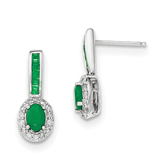 14k White Gold Real Diamond and Emerald w/Halo Post Dangle Earrings XE2817E/AA