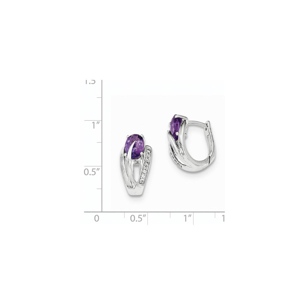 14K White Gold Real Diamond & Amethyst Hinged Hoop Earrings XE2823AM/AA
