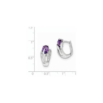 14K White Gold Real Diamond & Amethyst Hinged Hoop Earrings XE2823AM/AA