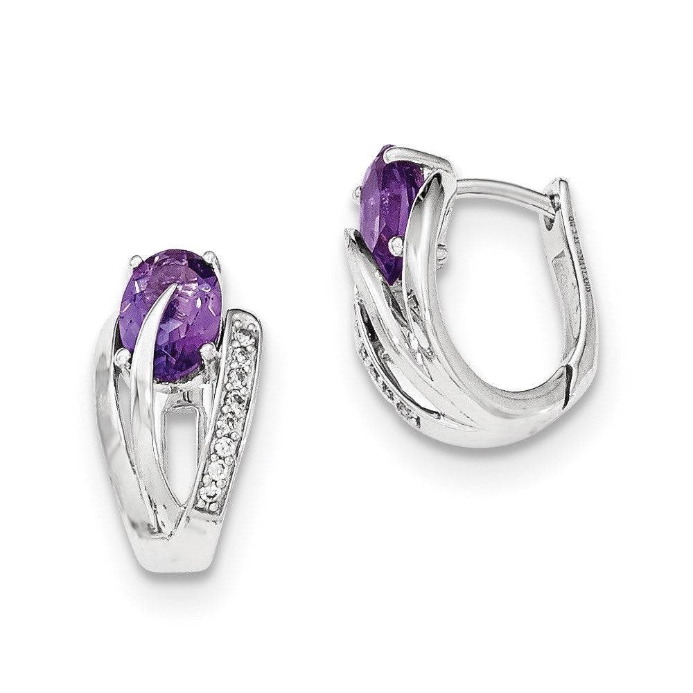 14K White Gold Real Diamond & Amethyst Hinged Hoop Earrings XE2823AM/AA