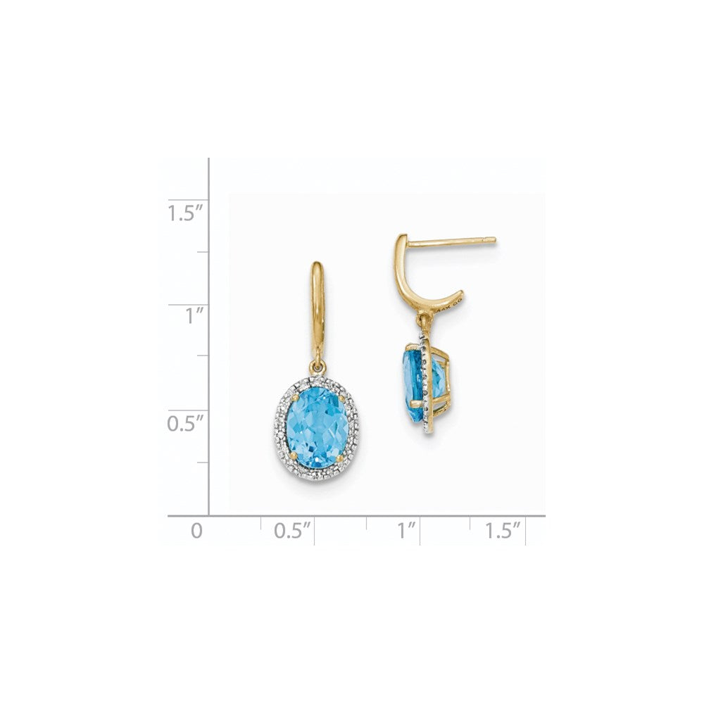 14k Yellow Gold Lt. Swiss Blue Topaz w/Real Diamond Halo Post Dangle Earrings XE2826BT/AA