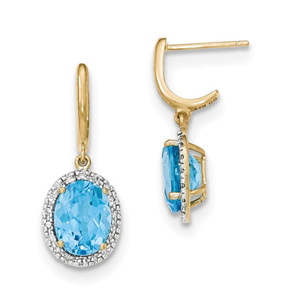 14k Yellow Gold Lt. Swiss Blue Topaz w/Real Diamond Halo Post Dangle Earrings XE2826BT/AA
