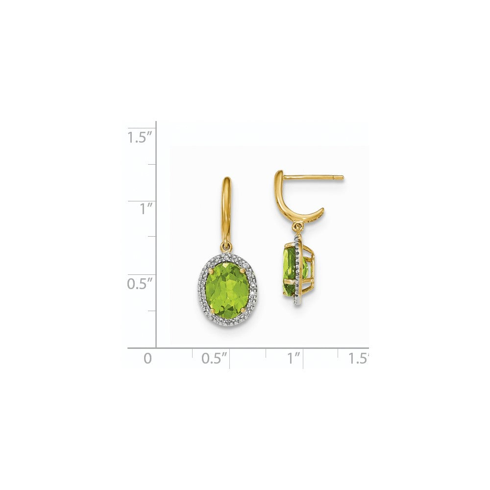 14k Yellow Gold Peridot w/Real Diamond Halo Post Dangle Earrings XE2836PE/AA