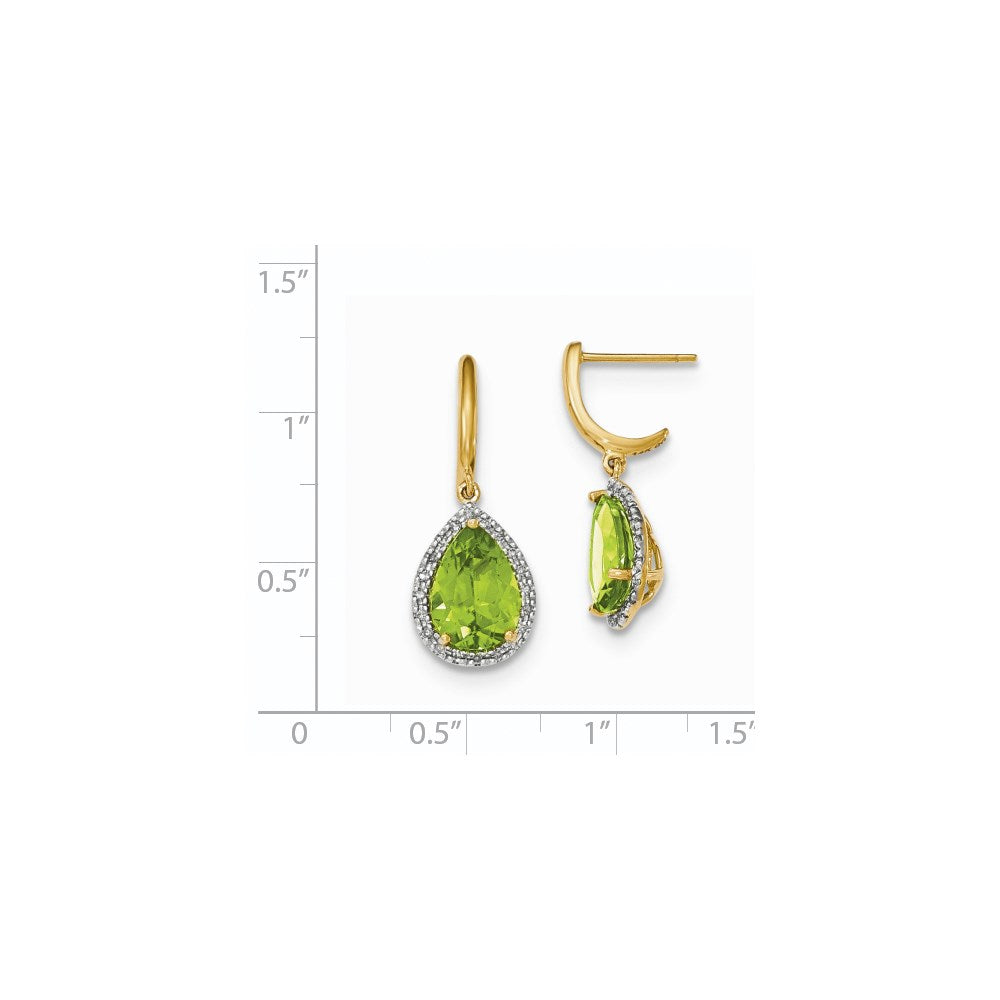 14k Yellow Gold Peridot w/Real Diamond Halo Post Dangle Earrings XE2837PE/AA