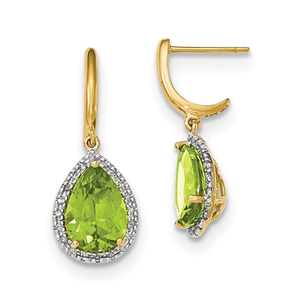 14k Yellow Gold Peridot w/Real Diamond Halo Post Dangle Earrings XE2837PE/AA