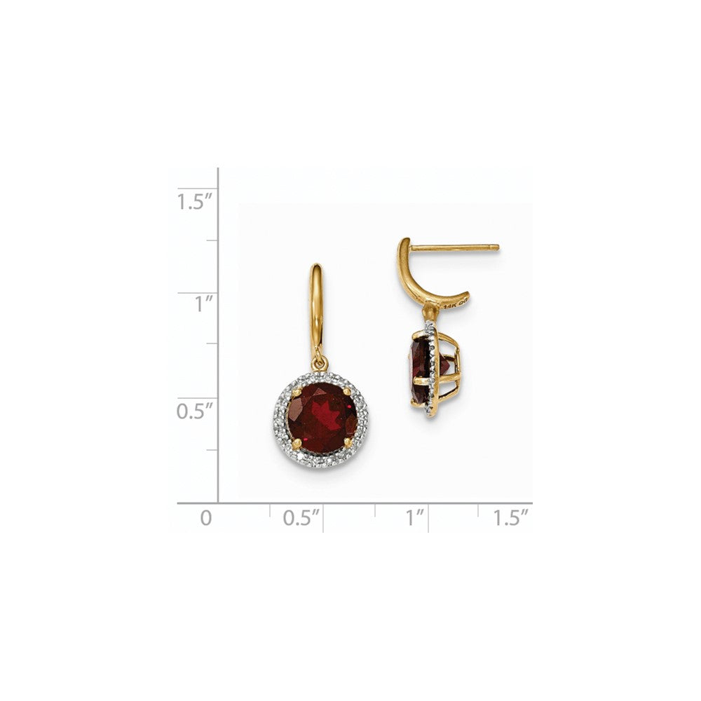 14k Yellow Gold Garnet w/Real Diamond Halo Post Dangle Earrings XE2849GA/AA
