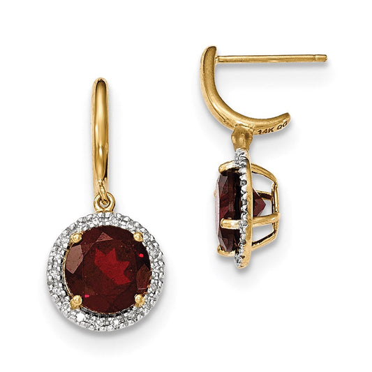 14k Yellow Gold Garnet w/Real Diamond Halo Post Dangle Earrings XE2849GA/AA