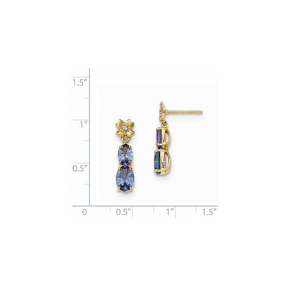 14k Yellow Gold Tanzanite and Diamond Post Dangle Earrings